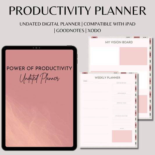 Undated 2024 Productive Digital Planner | Undated Digital Planner | 2024 Hyperlinked Planner | Goodnotes Fitness Planner | Self Care Digital Planner | Goodnotes Planner